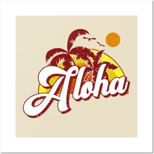 aloha Vintage Retro sunset Posters and Art